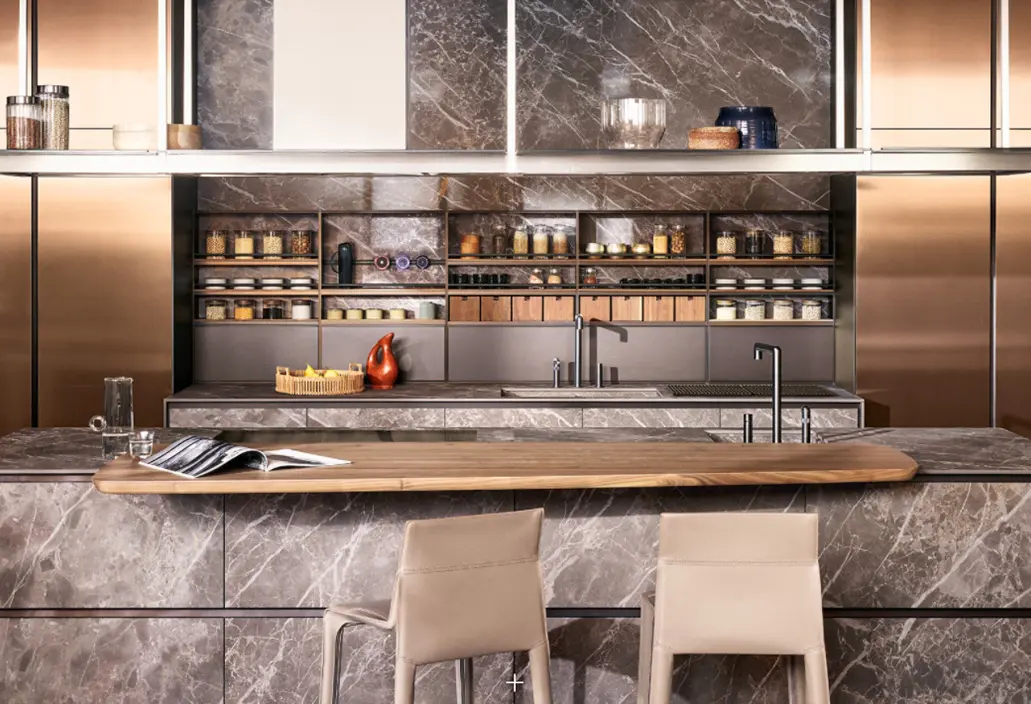 kitchen canbinet with Stainless Steel and Slate