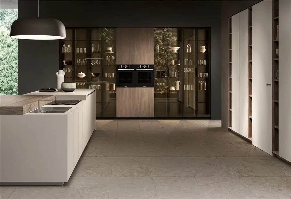 kitchen cabinets walnut veneer design